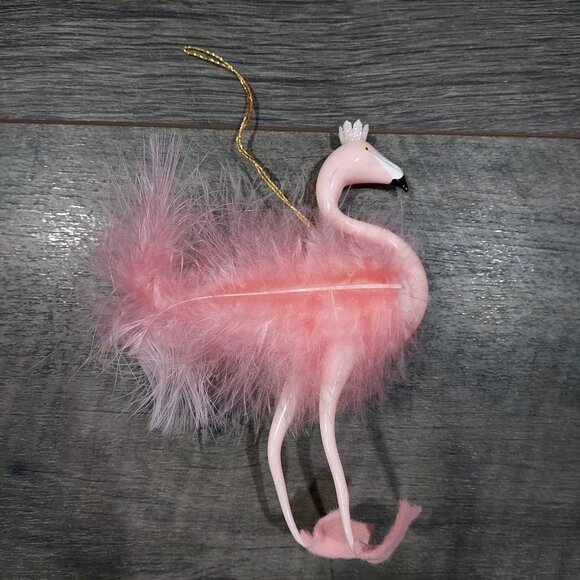 De Carlini Pink Glass Legs Flamingo Feathered Christmas Ornament Made In Italy - Picture 4 of 8